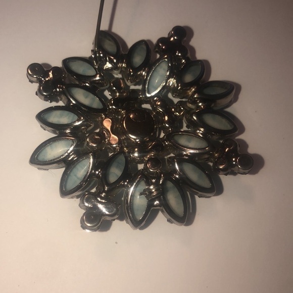 𝅺vtg Juliana DE Blue Stripe Milk Glass Rhinestone Flower Brooch 2” Confirmed - Picture 8 of 10